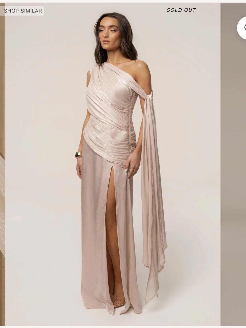 JLUXLABEL Blush One-Shoulder Draped Evening Gown